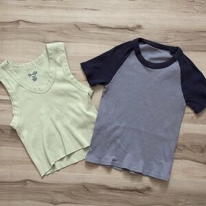 Two John Galt Light Green and 2-Tone Blue Ribbed Tank Top
